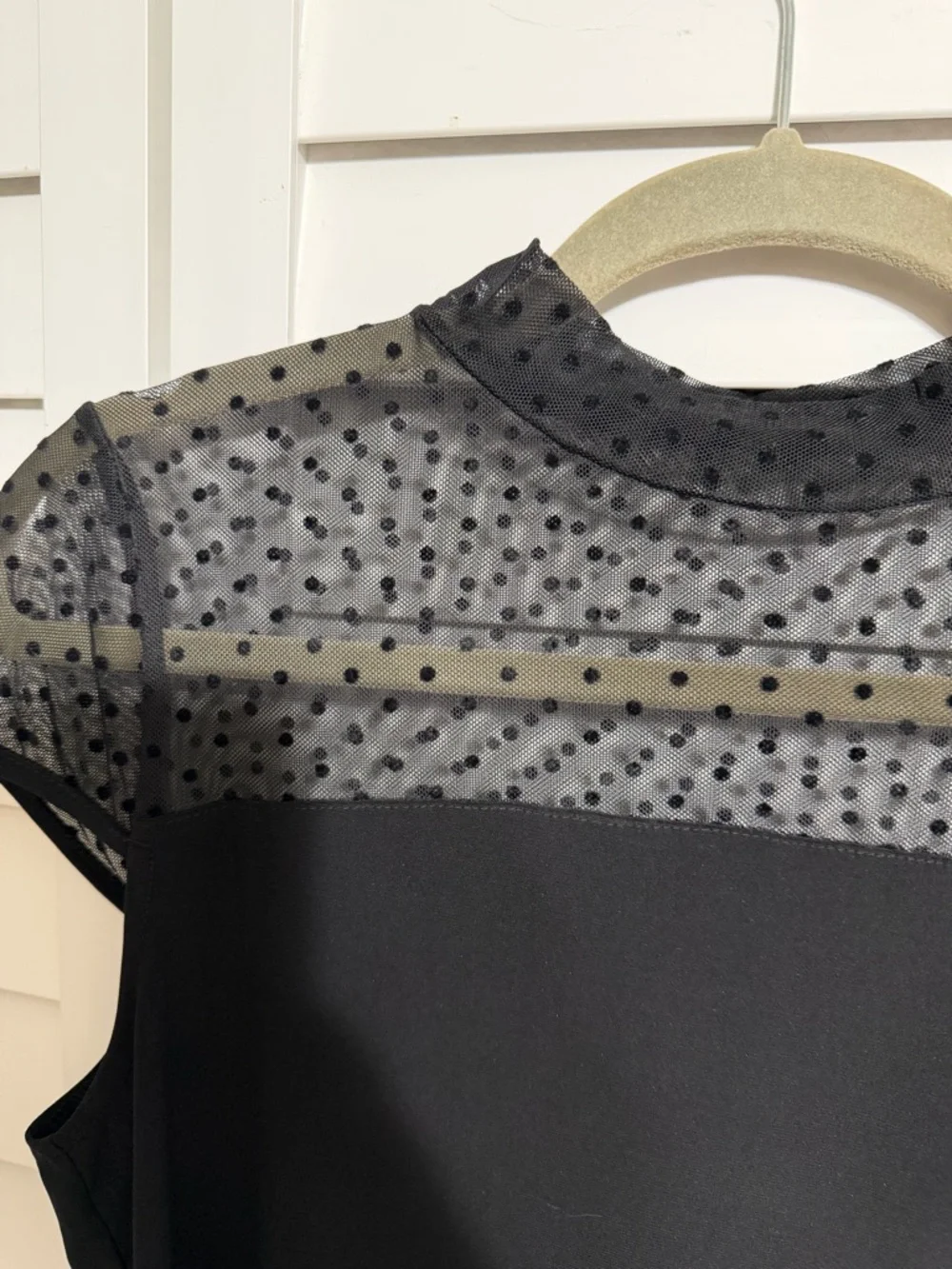 Anne Klein Black Dot Mesh Yoke Cap Sleeve Blouse - Picture 5 of 5